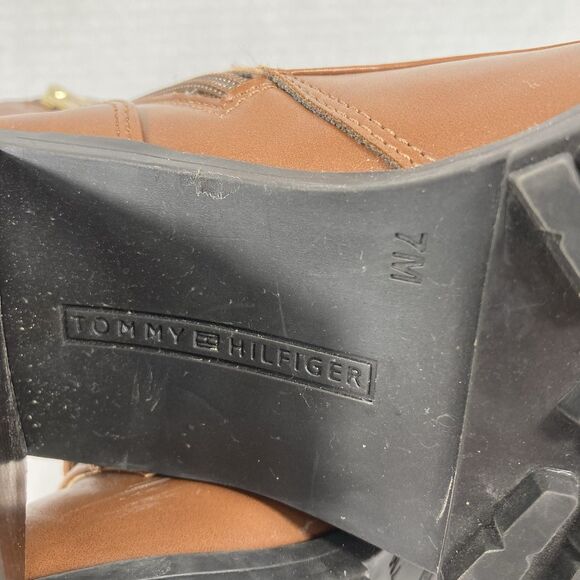 Chunky Brown Ankle Boots Tommy Hilfiger 7M Block Heel Booties LaceUp Grunge - Picture 14 of 14